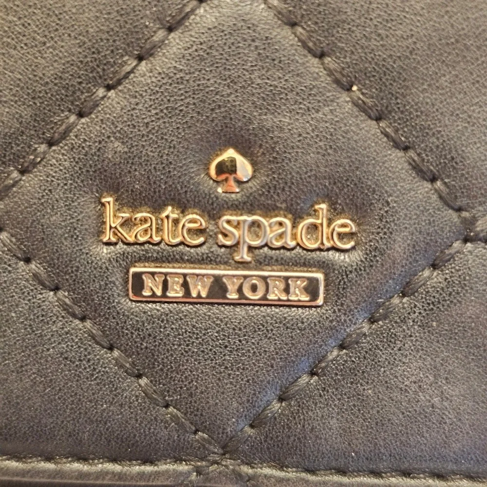 Kate Spade New York Black Quilted Leather Continental Wallet Gold Hardware